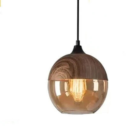 VitraGlow: Glass & Wood Pendant Light – Elegant Design Light for Living Room & Dining Room