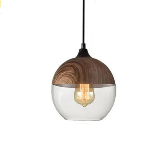 VitraGlow: Glass & Wood Pendant Light – Elegant Design Light for Living Room & Dining Room