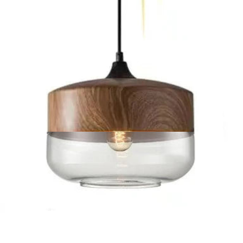 VitraGlow: Glass & Wood Pendant Light – Elegant Design Light for Living Room & Dining Room
