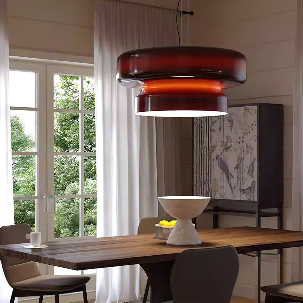VitraGlow: Glass Pendant Light in Modern Design – Two-Tier Hanging Lamp for Living Room & Dining Room