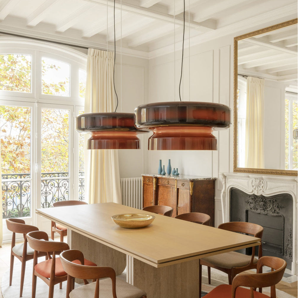 VitraGlow: Glass Pendant Light in Modern Design – Two-Tier Hanging Lamp for Living Room & Dining Room