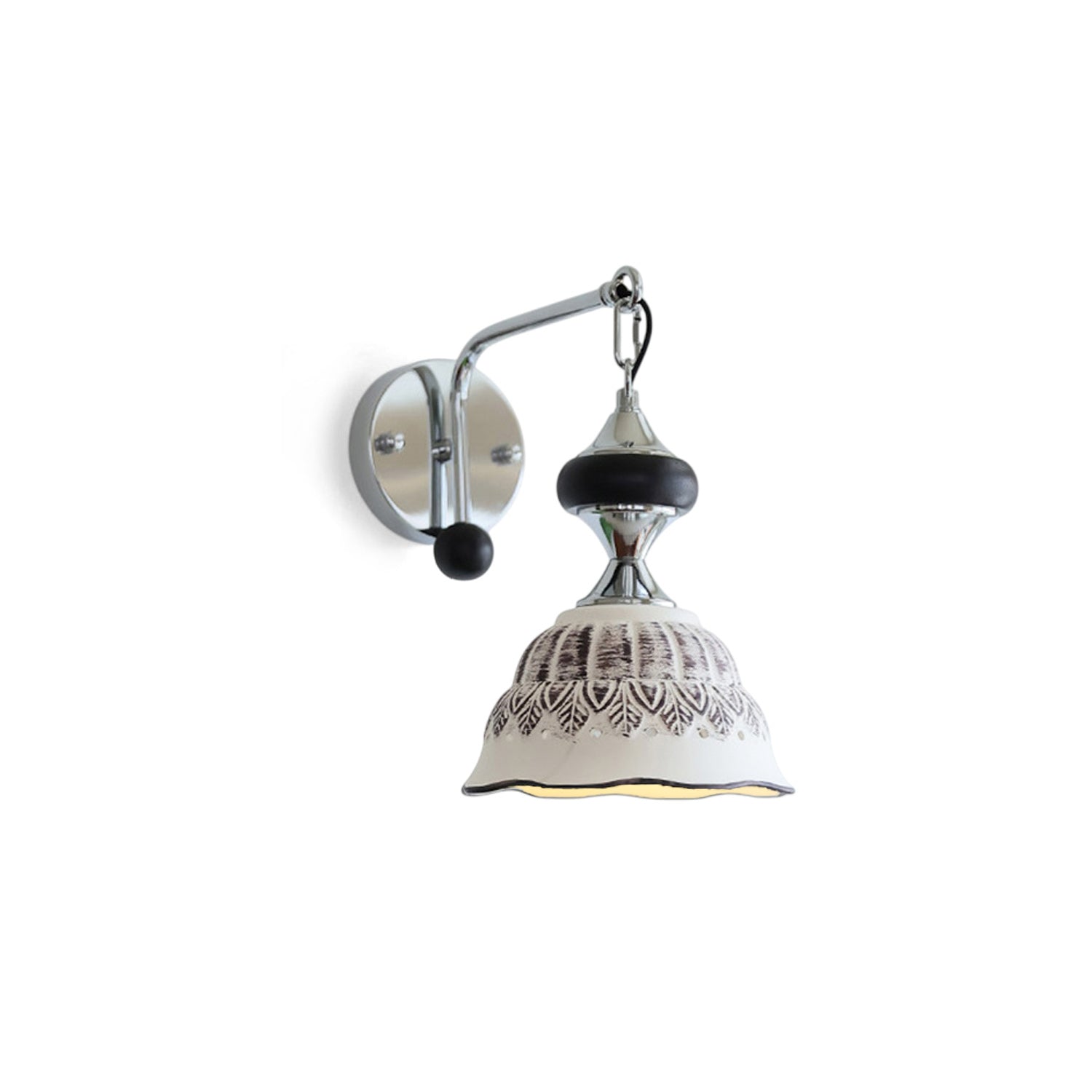 Ceramic Scalloped Shade Wall Sconce, Chrome & Oak