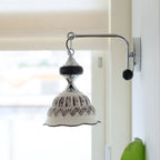 Ceramic Scalloped Shade Wall Sconce, Chrome & Oak