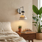 Ceramic Scalloped Shade Wall Sconce, Chrome & Oak