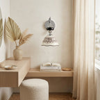 Ceramic Scalloped Shade Wall Sconce, Chrome & Oak