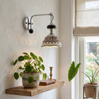 Ceramic Scalloped Shade Wall Sconce, Chrome & Oak