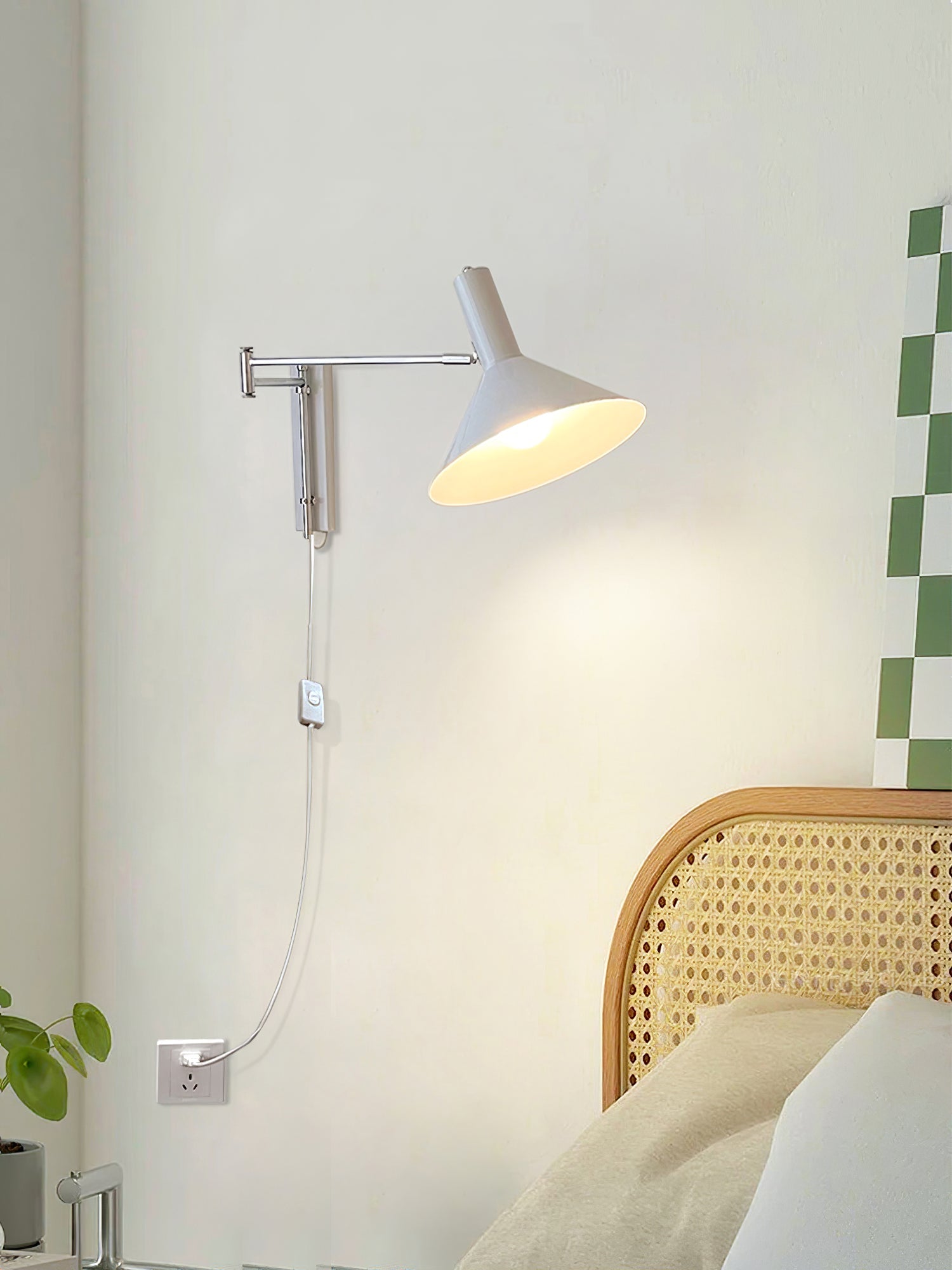 Adjustable Articulated Metal Wall Light, Plug-In