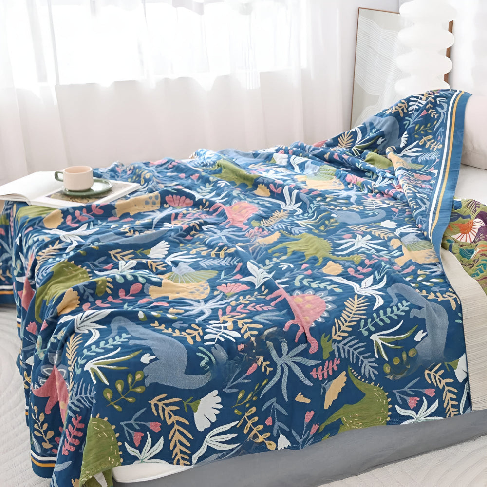 Waldrex: Cotton Blankets with Dinosaur & Forest Print Made of Lightweight Cotton – for Children's Rooms & Living Rooms