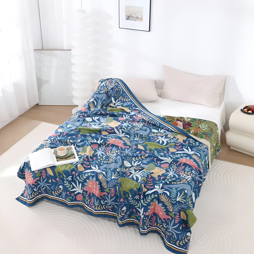 Waldrex: Cotton Blankets with Dinosaur & Forest Print Made of Lightweight Cotton – for Children's Rooms & Living Rooms