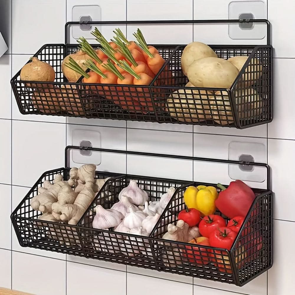 Kitchen Storage Basket Carbon Steel Wall Mounted Stylish Organizer