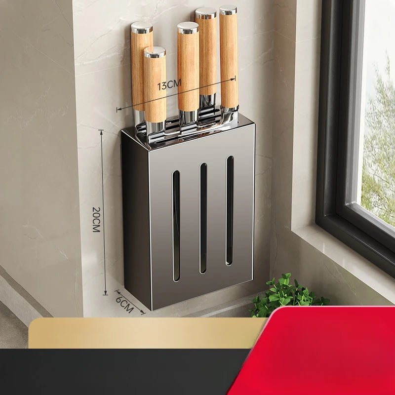 Wall-Mounted Knife Holder for Kitchen Organization - No-Drill Adhesive Knife Storage