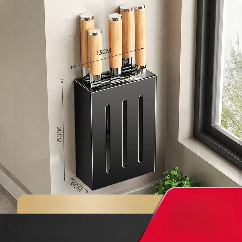 Wall-Mounted Knife Holder for Kitchen Organization - No-Drill Adhesive Knife Storage
