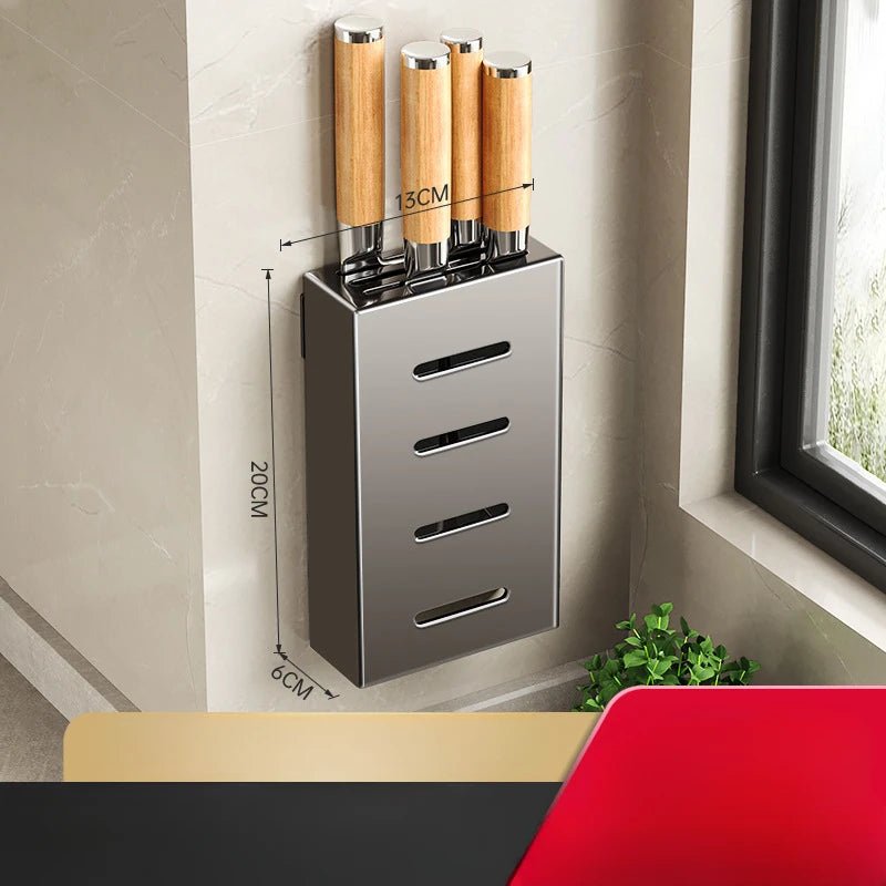 Wall-Mounted Knife Holder for Kitchen Organization - No-Drill Adhesive Knife Storage