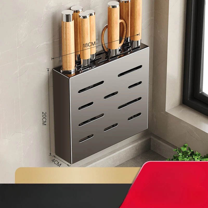 Wall-Mounted Knife Holder for Kitchen Organization - No-Drill Adhesive Knife Storage
