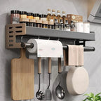 Wall-Mounted Spice Rack, Metal, Black, Multi-Function Storage