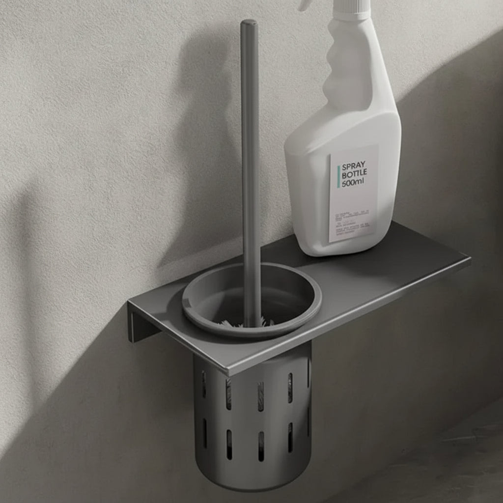 Toilet Brush and Holder Set, Aluminum, Wall Mounted, Multiple Colors