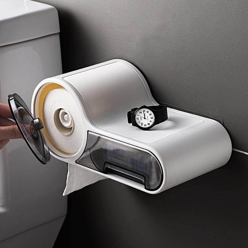 Wall Mounted Tissue Holder, Punch Free, Storage Shelf, Roll Dispenser