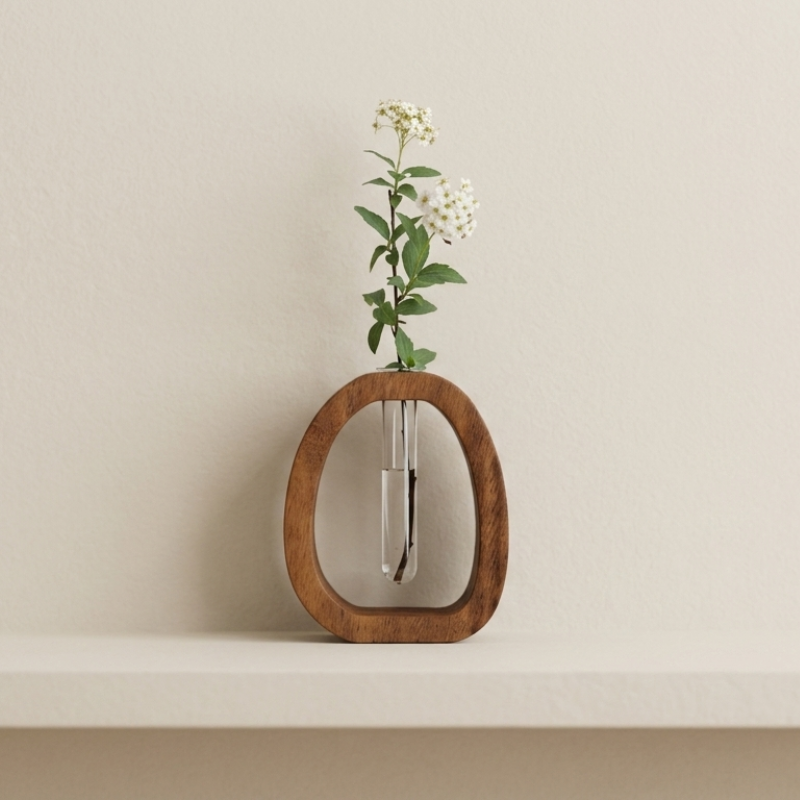 Wall-mounted Planter Vase Walnut with Tube Hydroponic Planter Design