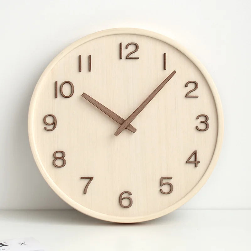 Wall Clock 30 cm Quartz Battery Operated Wood Walnut Oak