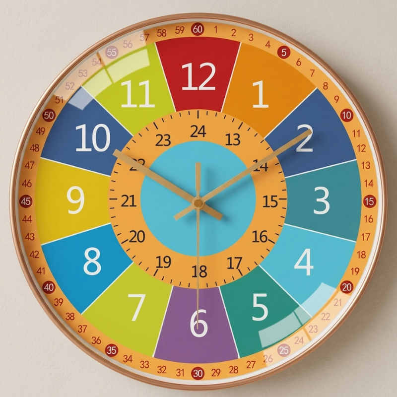 Wall Clock Educational ABS Plastic Color Dial Battery Operated