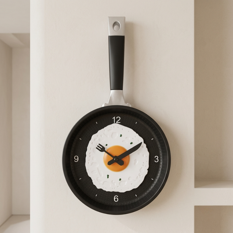 Wall Clock Fried Egg Pan Design Silicone Resin