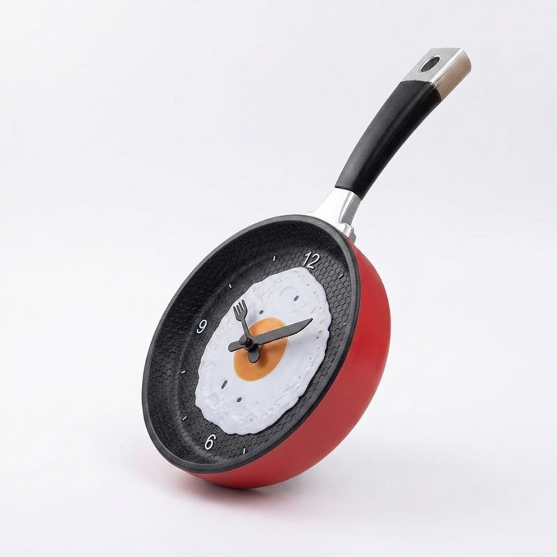 Wall Clock Fried Egg Pan Design Silicone Resin