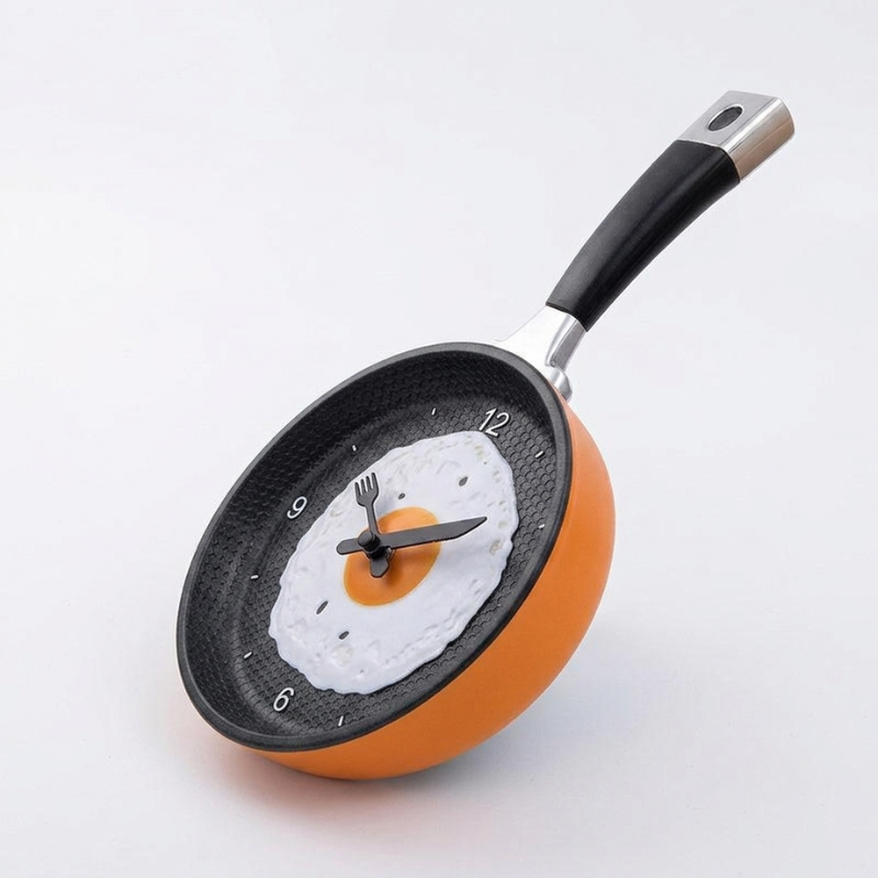 Wall Clock Fried Egg Pan Design Silicone Resin