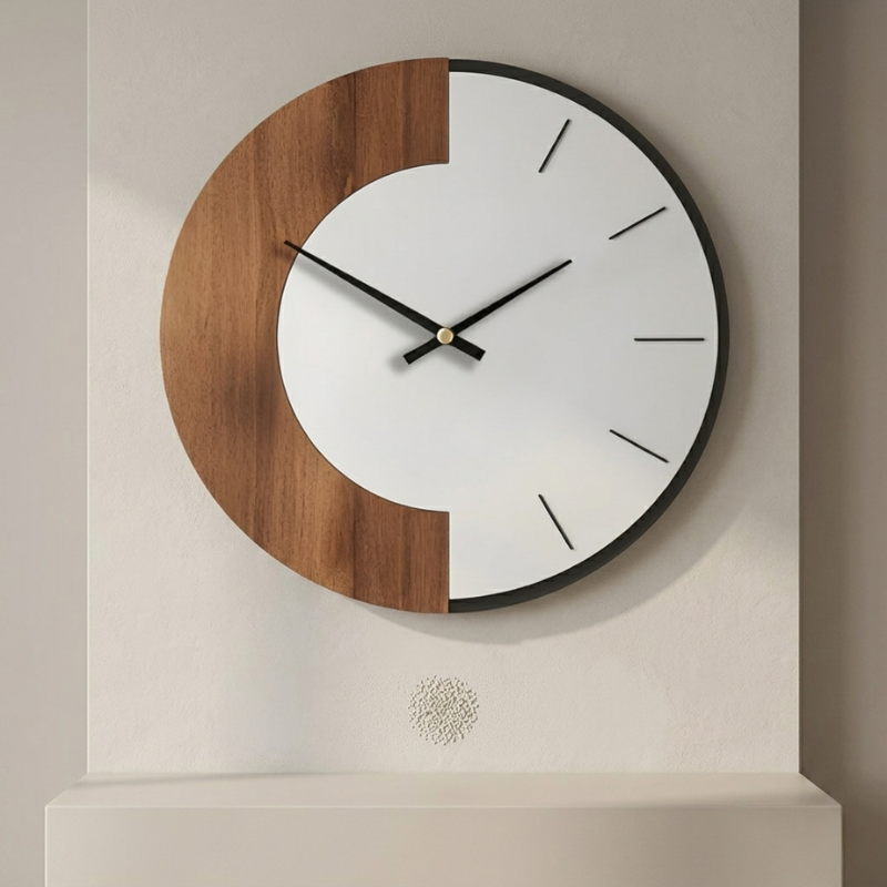 Wall Clock Wooden Silent Quartz Movement, Timeless Design