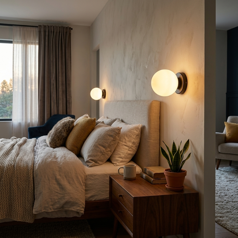 Wall Light Glass Globe Metal LED Hardwired Sconce