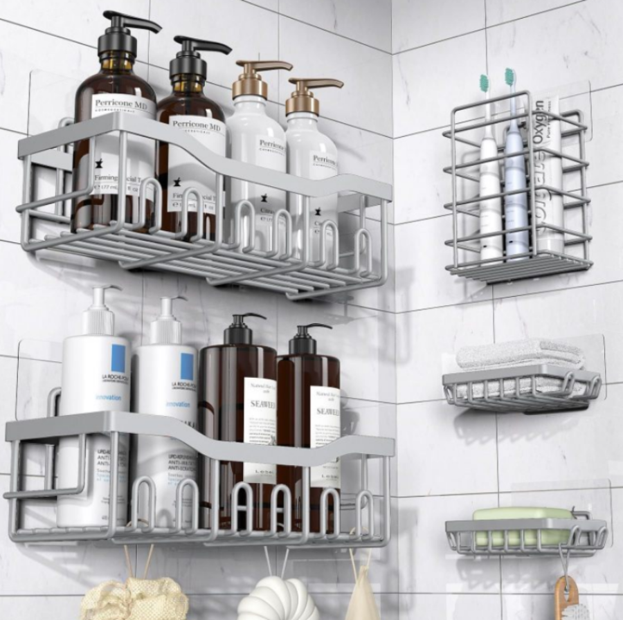 Wall Mounted Bathroom Storage Rack Adhesive No Drill Organizer
