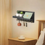 Wall Mounted Key Organizer, 7 Hooks, Storage Shelf, Entryway Design