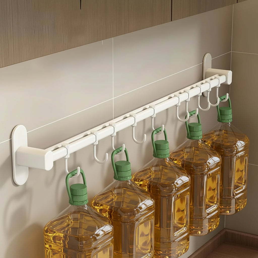 Wall Mounted Kitchen Hook Rack Metal Adhesive Utensil Organizer