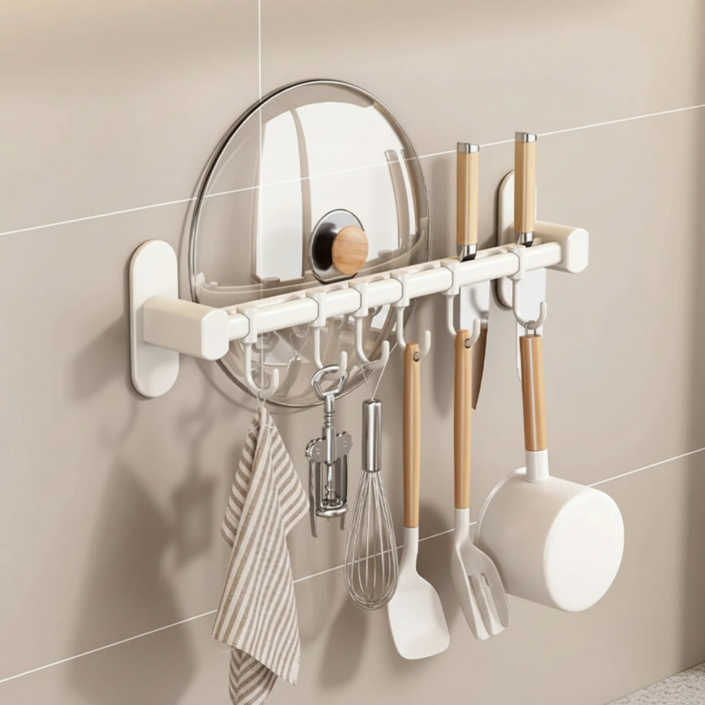 Wall Mounted Kitchen Hook Rack Metal Adhesive Utensil Organizer