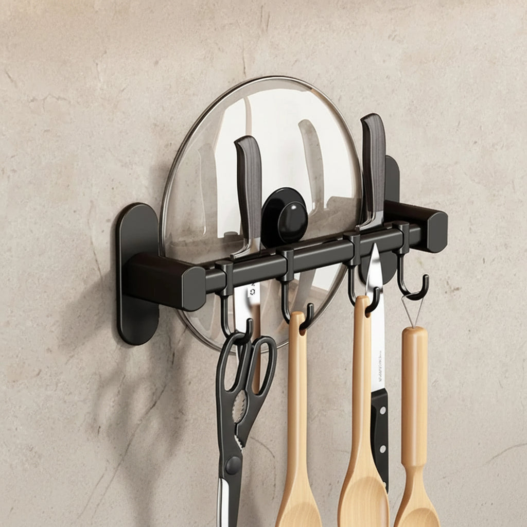 Wall Mounted Kitchen Hook Rack Metal Adhesive Utensil Organizer