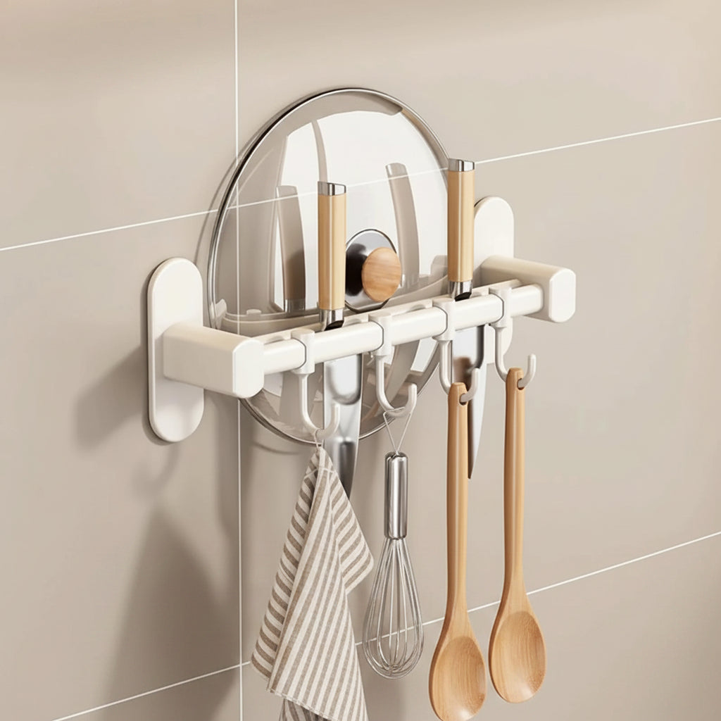 Wall Mounted Kitchen Hook Rack Metal Adhesive Utensil Organizer