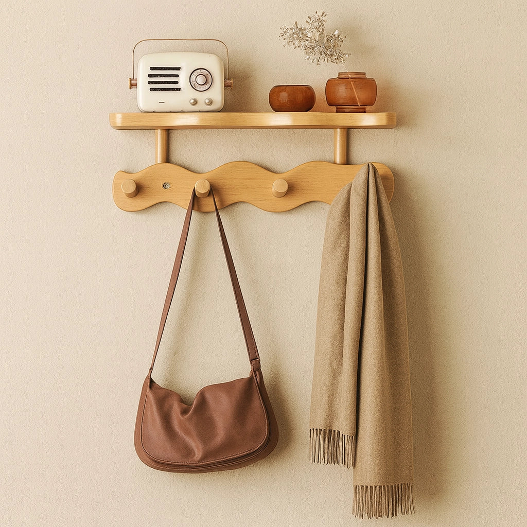 Wall Mounted Shelf Rack Wall Mounted Bamboo Storage Shelf with Hooks