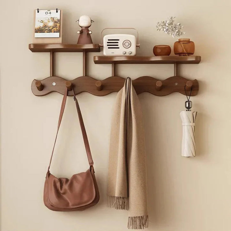 Wall Mounted Shelf Rack Wall Mounted Bamboo Storage Shelf with Hooks