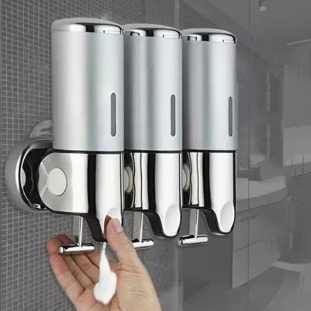 Wall Mounted Soap Dispenser Set - 3 Chamber Hand Soap and Shampoo Storage, Modern Design for Kitchen and Bathroom