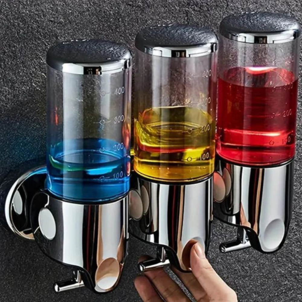 Wall Mounted Soap Dispenser Set - 3 Chamber Hand Soap and Shampoo Storage, Modern Design for Kitchen and Bathroom