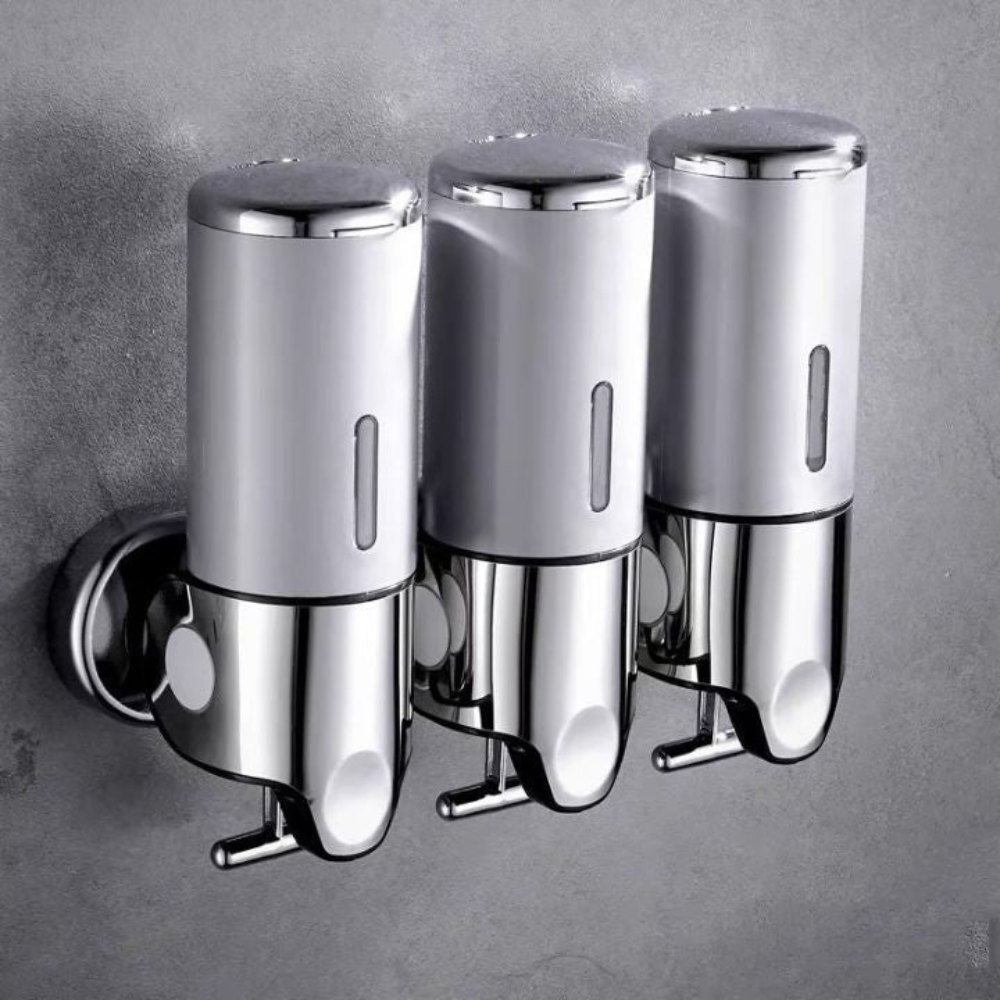 Wall Mounted Soap Dispenser Set - 3 Chamber Hand Soap and Shampoo Storage, Modern Design for Kitchen and Bathroom