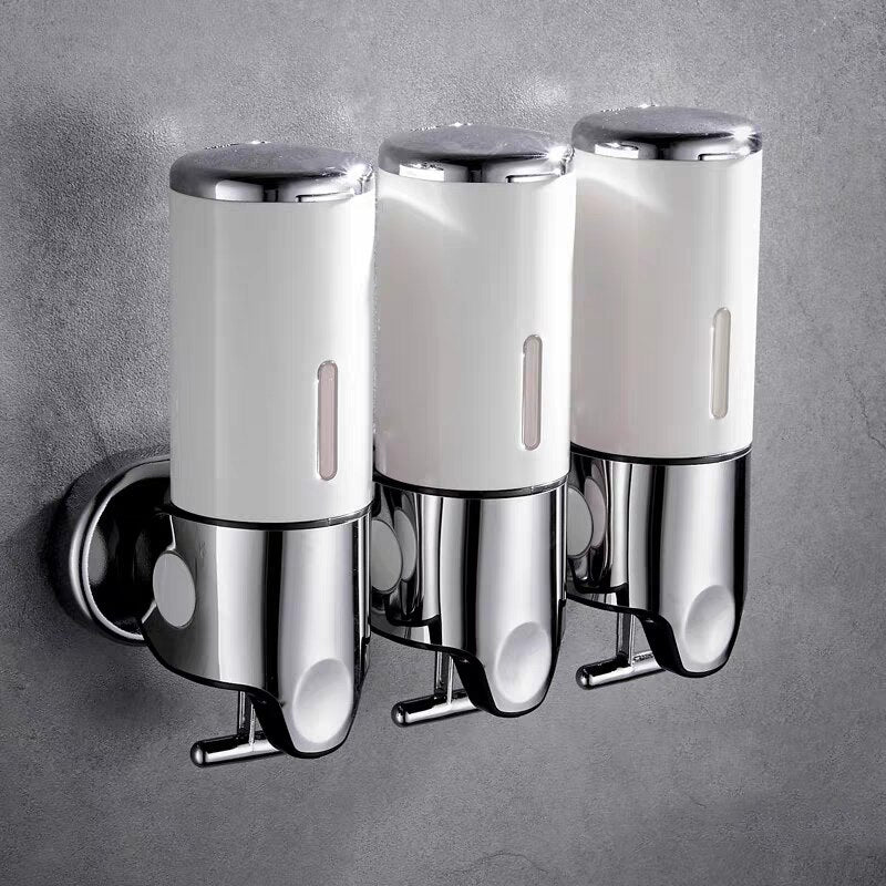 Wall Mounted Soap Dispenser Set - 3 Chamber Hand Soap and Shampoo Storage, Modern Design for Kitchen and Bathroom