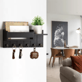 Wall Organizer with Mail Holder Solid Wood 6 Hooks Wall Mounted