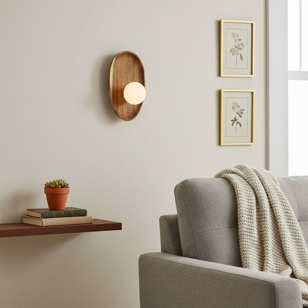 Wall Sconce Wood Glass Walnut Finish IP20 Indoor Decorative Light Fixture