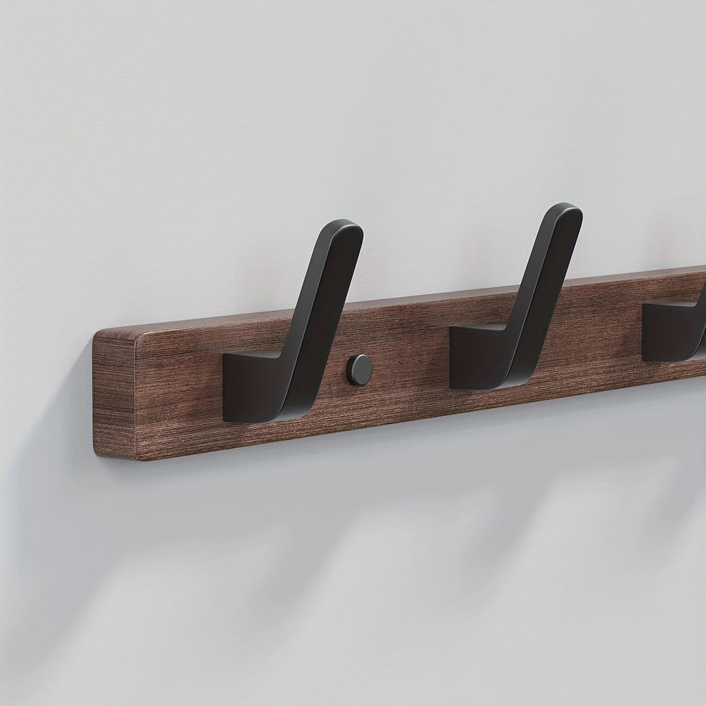 WalnutArm: Wall-Mounted Coat Rack – Stylish Wooden Hooks with Black Metal, Decorative & Durable for Hallway & Bedroom