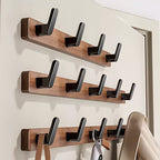 WalnutArm: Wall-Mounted Coat Rack – Stylish Wooden Hooks with Black Metal, Decorative & Durable for Hallway & Bedroom
