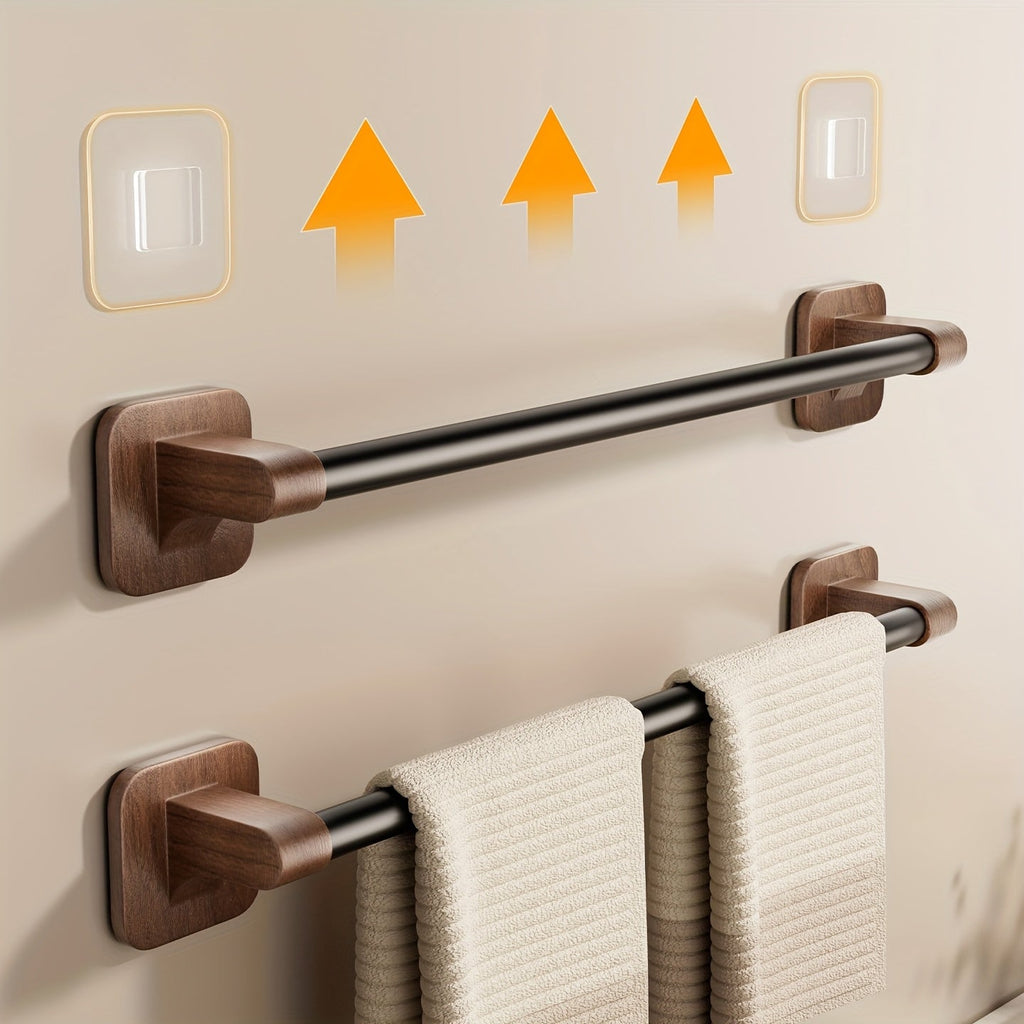 WalnutStyle: Towel Holder Bathroom – Elegant Aluminum Holder in Wood Look, Space-Saving & Decorative Without Drilling
