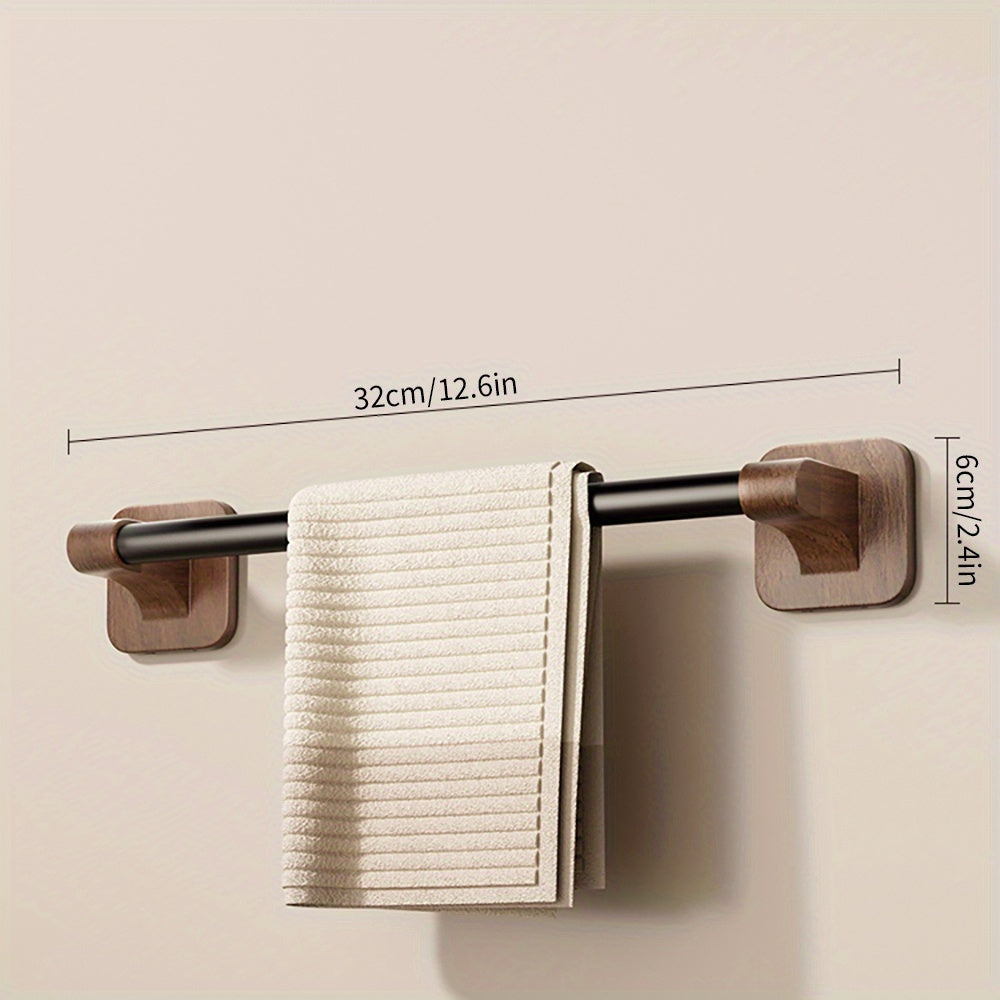WalnutStyle: Towel Holder Bathroom – Elegant Aluminum Holder in Wood Look, Space-Saving & Decorative Without Drilling