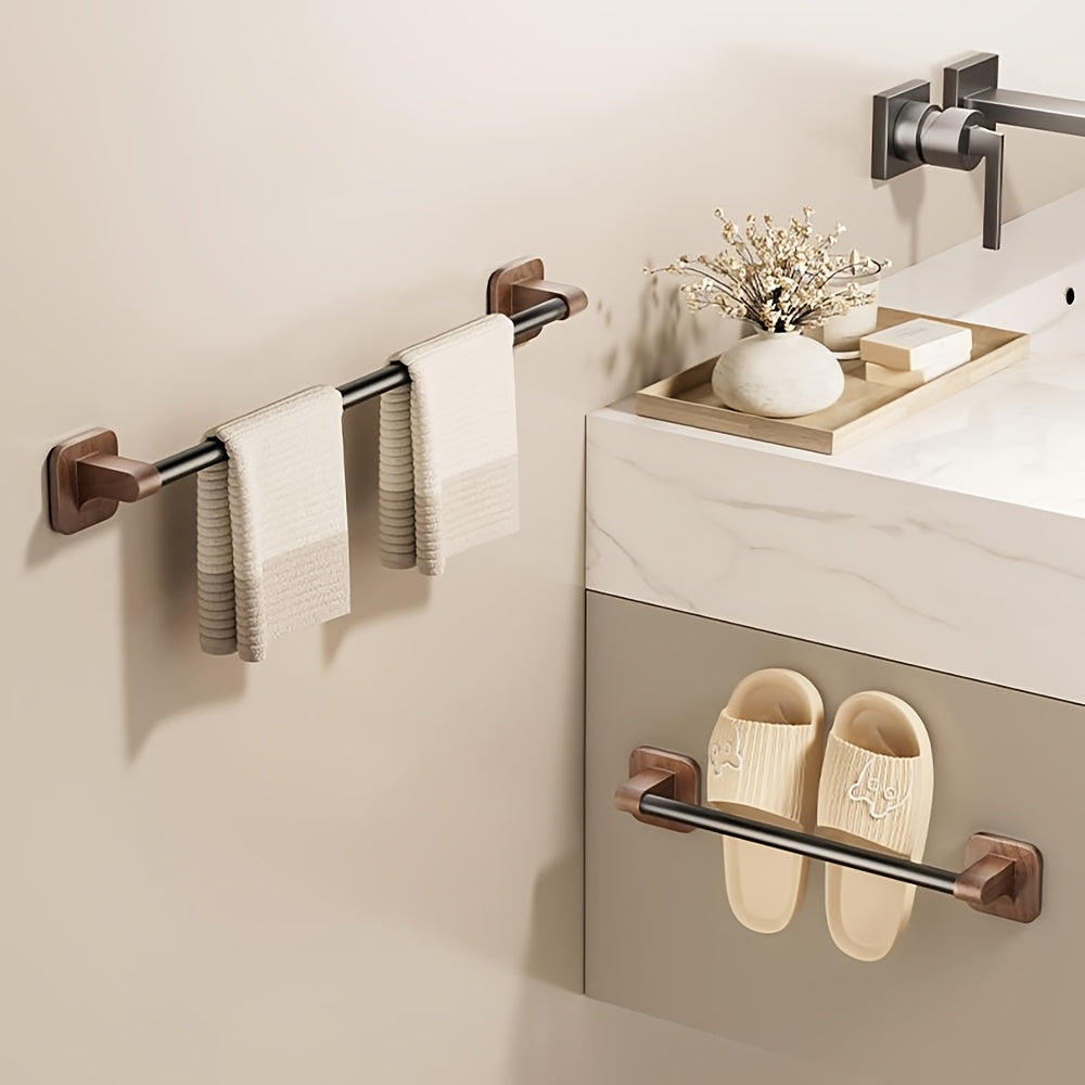 WalnutStyle: Towel Holder Bathroom – Elegant Aluminum Holder in Wood Look, Space-Saving & Decorative Without Drilling