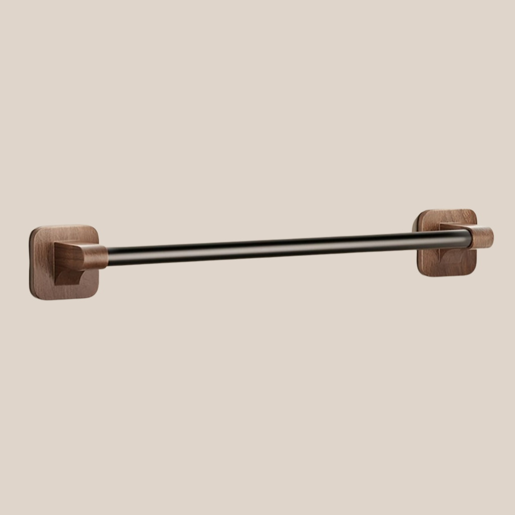 WalnutStyle: Towel Holder Bathroom – Elegant Aluminum Holder in Wood Look, Space-Saving & Decorative Without Drilling