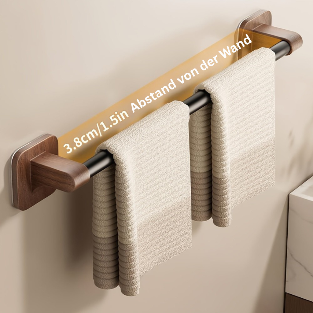 WalnutStyle: Towel Holder Bathroom – Elegant Aluminum Holder in Wood Look, Space-Saving & Decorative Without Drilling